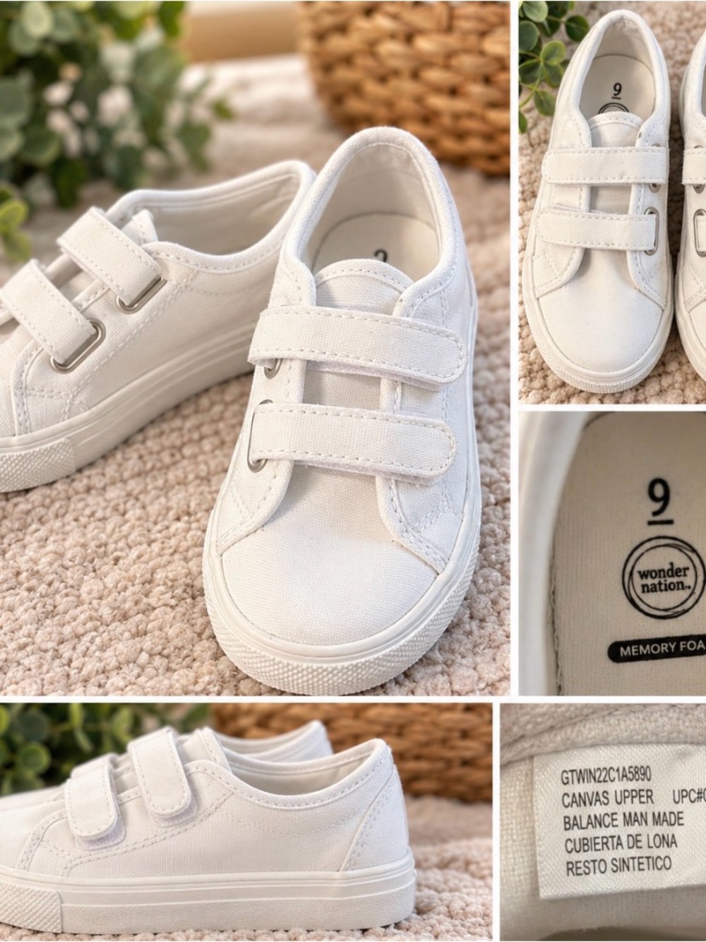 wonder nation White Canvas Toddlers Velcro Sneakers